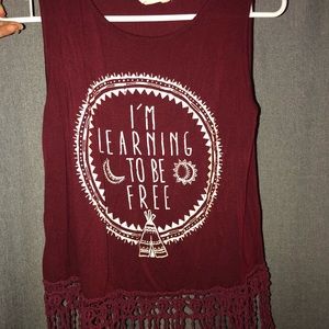 Im Learning To Be Free Burgundy Tank Top